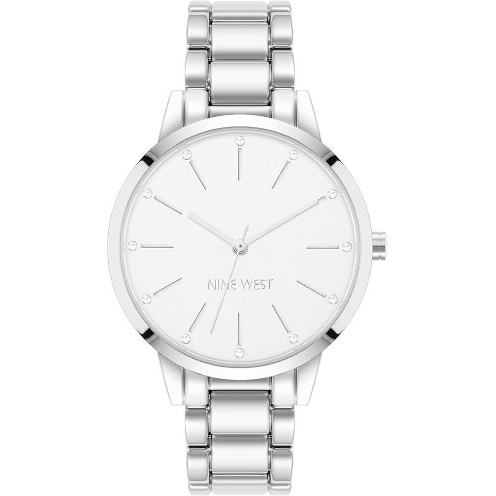 🔥 Nine West Crystal Accented Bracelet Women Silver Mineral Genuine Clasp Watch